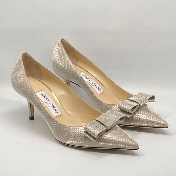 Jimmy Choo Love bow 65 snake-effect fabric pumps size 37 - Picture 1 of 15